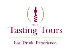 Logo for The Tasting Tours with a fork graphic, text "The Tasting Tours," and slogan "Eat. Drink. Experience."
